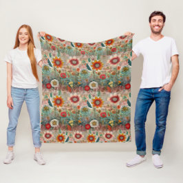 Couverture Polaire Hippie rétro : Jardin de fleurs rouges