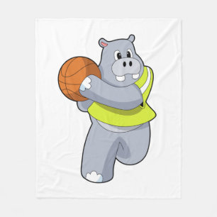 Couverture Polaire Hippo as basketball player with basketball.PNG