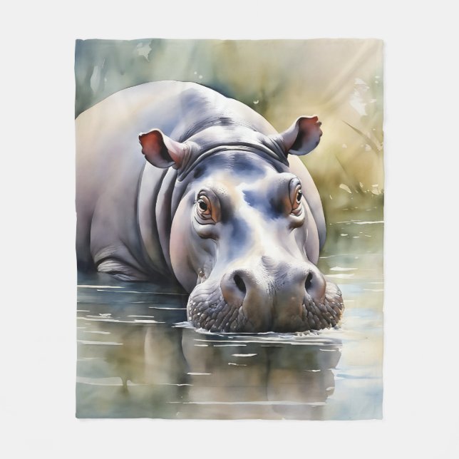 Couverture Polaire Hippo de l'aquarelle de la faune (Devant)
