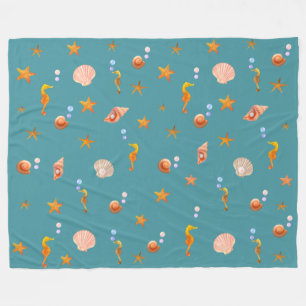 Couverture Polaire Hippocampes, coquillages et étoiles de mer sur tur