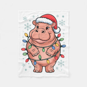 Couverture Polaire Hippopotame Adorable avec Guirlande de Noël et Cha