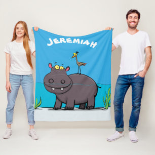 Couverture Polaire Hippopotame drôle et mignon avec dessin animé d'oi