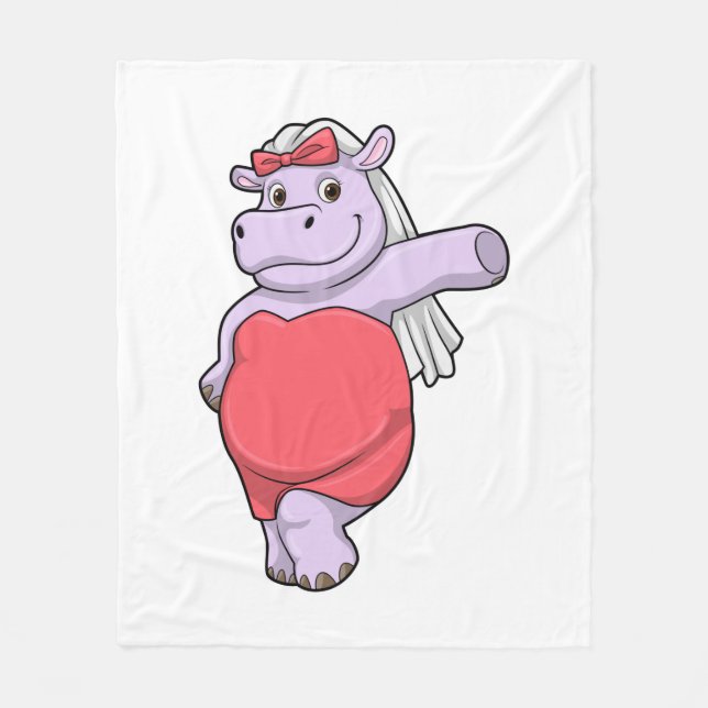 Couverture Polaire Hippopotame en mariée avec voile et nœud (Devant)