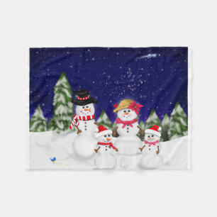Couverture Polaire Hiver de famille de bonhomme de neige
