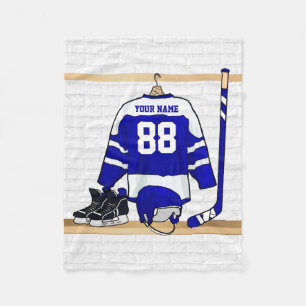 Couverture Polaire Hockey sur glace bleu et blanc personnalisé Jerse