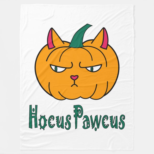 Couverture Polaire Hocus pawcus Halloween citrouille ginger cat magie (Devant)