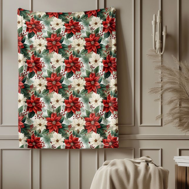 Couverture Polaire Holiday Floral Blanket Cozy Red Christmas Accent (Holiday Floral Blanket Cozy Red Christmas Accent)