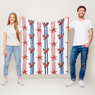 Couverture Polaire Homard Rouge Blanc Bleu Patriotique Étoiles (1)