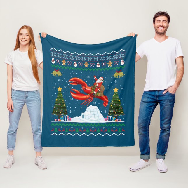 Couverture Polaire Homard Vilain Noël Cadeau Père Noël équitation Hom (En situation)