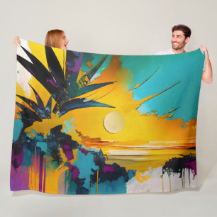 Couverture Polaire Horizon Doré – Coucher de Soleil Tropical Abstrait