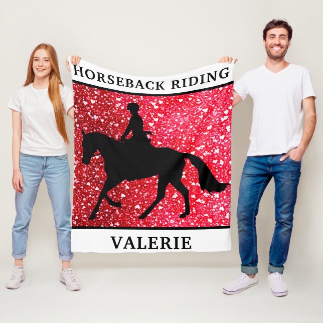 Couverture Polaire Horseback équitation Amour Coeurs rouges Fleece Bl (En situation)