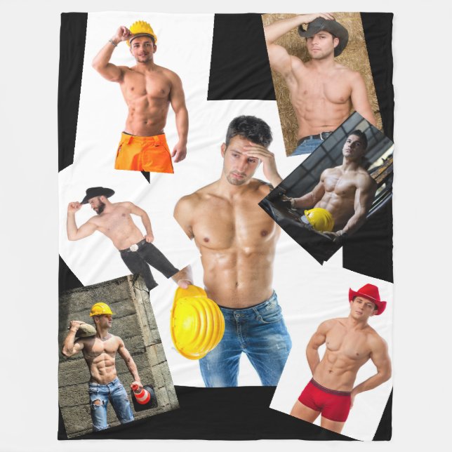 Couverture Polaire Hot Guys Cowboys & Construction Workers Collage (Devant)