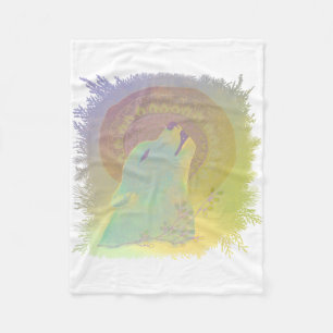 Couverture Polaire Howling Wolf et Mandala Branches Plantes Cadre