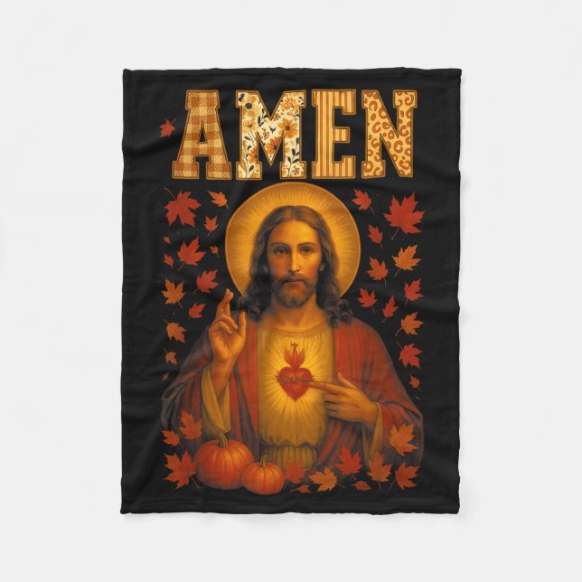 Couverture Polaire Hugvyn Amen automne Jésus versets bibliques chréti (Devant)