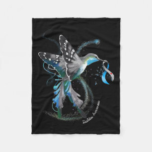Couverture Polaire Hummingbird Holding Grey Blue Ribbon T1d Diabetes