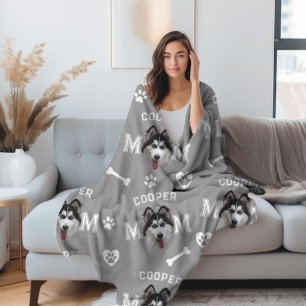 Couverture Polaire Husky Dog, Grey Nom personnalisé Répéter