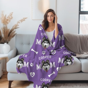 Couverture Polaire Husky Dog, Purple Nom Personnalisé Répétition