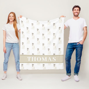 Couverture Polaire Husky rose et blanc personnalisé