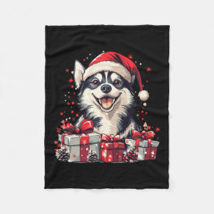 Couverture Polaire Husky Santa Hat Funny Noël Sibérien Husky Chien