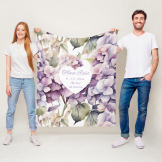Couverture Polaire Hydrangeas aquarelle rose violet élégant 