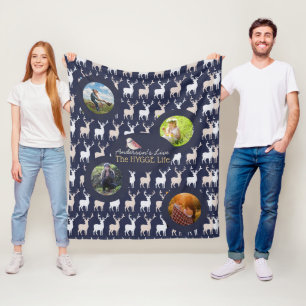 Couverture Polaire HYGGE Life Cosy Stag Photo Blanche Marine Blue