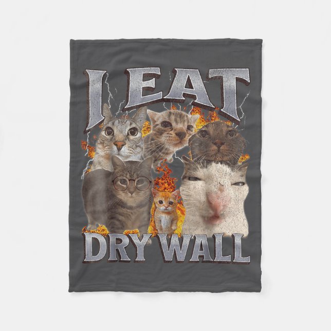 Couverture Polaire I Eat Drywall Funny Cat Meme Bootleg Graphic  (Devant)