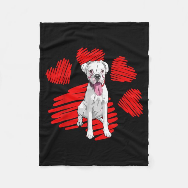 Couverture Polaire I Love My White Boxer Dog Paw Heart Valentines Day (Devant)