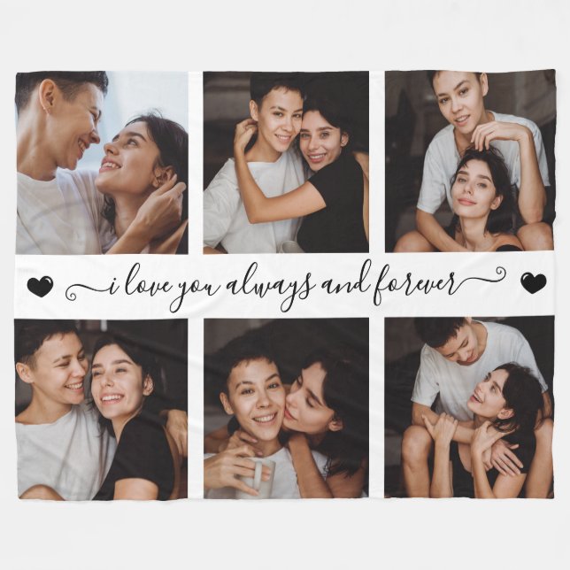 Couverture Polaire I Love You Always & Forever Modern 6 Photo Collage (Devant (Horizontal))