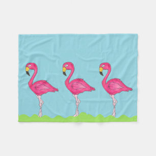 Couverture Polaire Ile tropicale Paradise Vert Flamant rose rose Oise