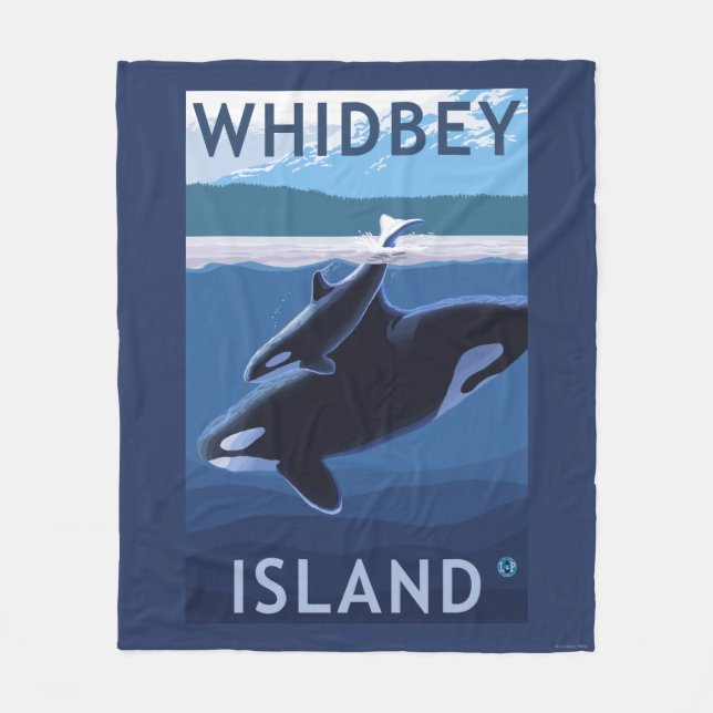 Couverture Polaire Île, WashingtonOrca et veau de Whidbey (Devant)
