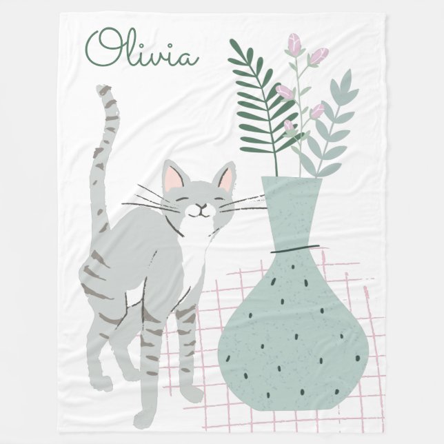 Couverture Polaire Illustration Amoureux des chats florale élégante p (Devant)