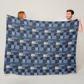 Couverture Polaire Illustration d'art en tissu de Dénim de Patchwork