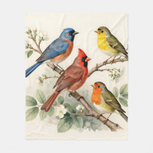 Couverture Polaire Illustration de branche fleurie avec oiseaux chant