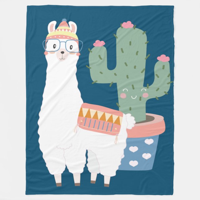 Couverture Polaire Illustration de Cute Kawaii Llama et Cactus (Devant)