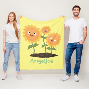 Couverture Polaire Illustration de tournesols souriants de style cart