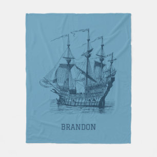 Couverture Polaire Illustration de voilier vintage bleu foncé