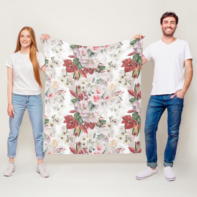 Couverture Polaire illustration d'orchidées et de dentelles luxueuses (En situation)