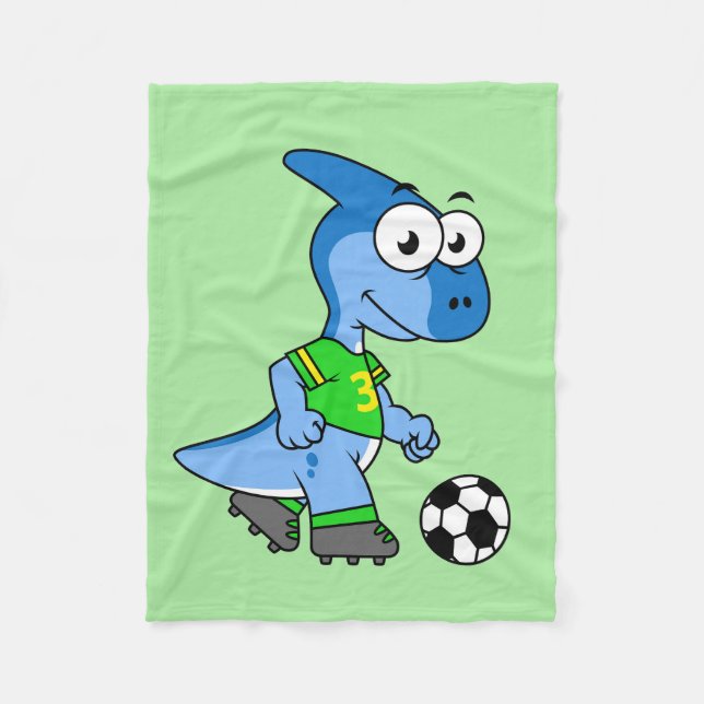 Couverture Polaire Illustration D'Un Parasaurolophus Jouant Au Footba (Devant)