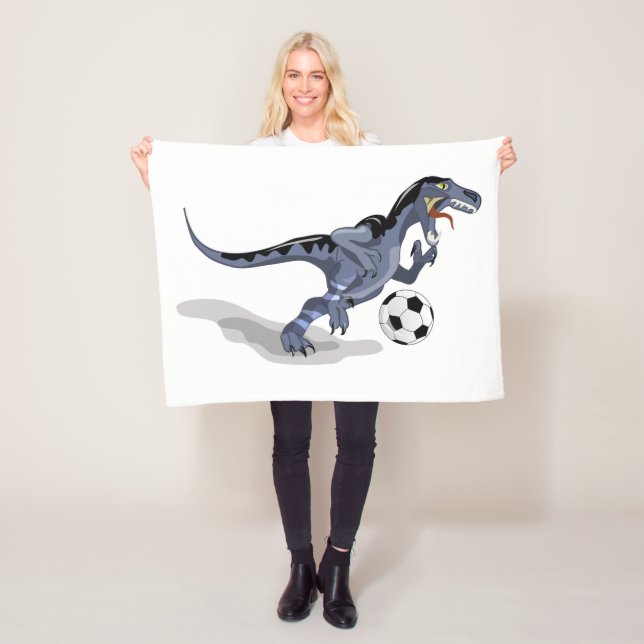 Couverture Polaire Illustration D'Un Raptor Dinosaure Jouant Au Footb (En situation)