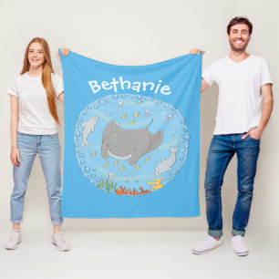 Couverture Polaire Illustration d'une mignonne raie manta et de bulle
