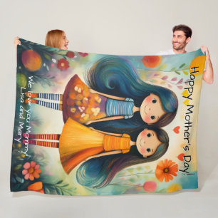Couverture Polaire Illustration fantaisiste de deux filles pour la fê