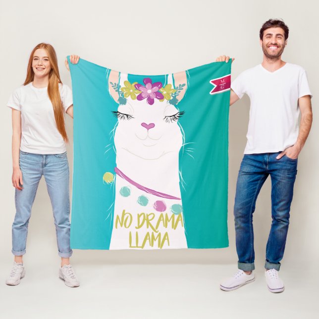 Couverture Polaire Illustration No Drama Llama avec Monogramme (En situation)