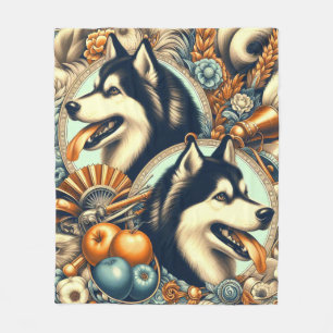 Couverture Polaire Illustration Retro Siberian Husky