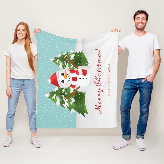 Couverture Polaire Illustration Snowman personnalisée Nom de famille  (En situation)