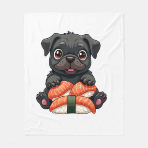 Couverture Polaire Illustration vectorielle de sushi de pug noir mign