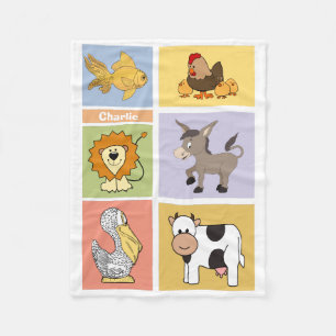 Couverture Polaire Illustrations d'animaux nom personnalisé flece bl
