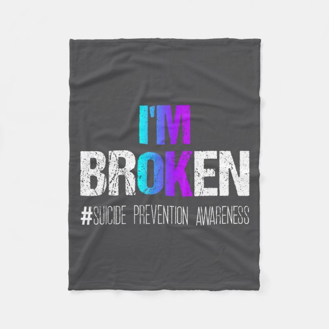 Couverture Polaire I'm Broken Teal &amp; Purple Ribbon Suicide Preven (Devant)