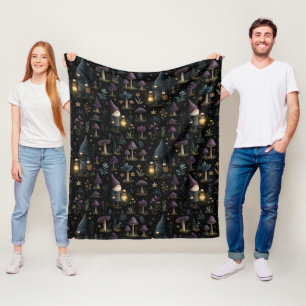 Couverture Polaire Imaginaire foncé Gnome et Motif de champignons