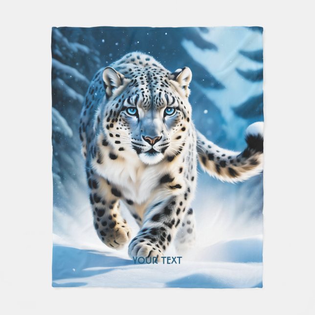Couverture Polaire Imaginaire mignon léopard de neige en course (Devant)