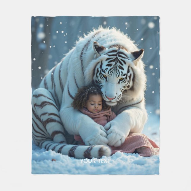 Couverture Polaire Imaginaire mignonne fille tigre hiver (Devant)